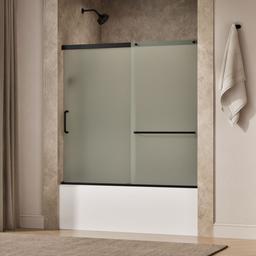Elate Sliding bath door, 56-3/4'' H x 56-1/4 - 59-5/8'' W, with 1/4'' thick Frosted glass - Matte Black - image 2
