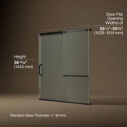 Elate Sliding bath door, 56-3/4'' H x 56-1/4 - 59-5/8'' W, with 1/4'' thick Frosted glass - Matte Black - image 3