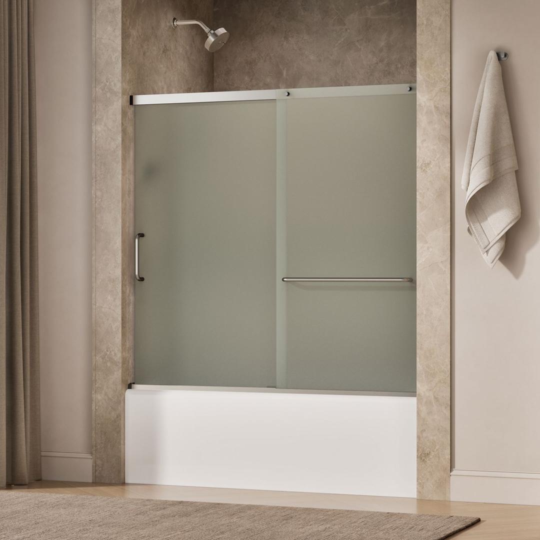 Elate Sliding bath door, 56-3/4'' H x 56-1/4 - 59-5/8'' W, with 1/4'' thick Frosted glass - Matte Nickel by Kohler