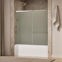 Elate Sliding bath door, 56-3/4'' H x 56-1/4 - 59-5/8'' W, with 1/4'' thick Frosted glass - Matte Nickel - image 1