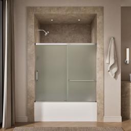 Elate Sliding bath door, 56-3/4'' H x 56-1/4 - 59-5/8'' W, with 1/4'' thick Frosted glass - Bright Silver - image 3