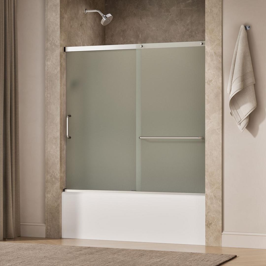 Elate Sliding bath door, 56-3/4'' H x 56-1/4 - 59-5/8'' W, with 1/4'' thick Frosted glass - Bright Silver by Kohler