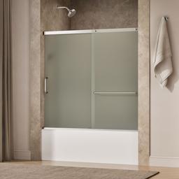 Elate Sliding bath door, 56-3/4'' H x 56-1/4 - 59-5/8'' W, with 1/4'' thick Frosted glass - Bright Silver - image 1