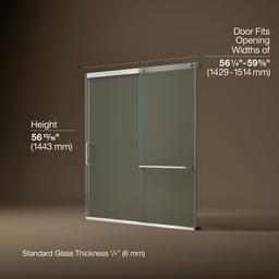 Elate Sliding bath door, 56-3/4'' H x 56-1/4 - 59-5/8'' W, with 1/4'' thick Frosted glass - Bright Silver - image 2