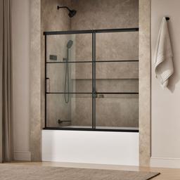 Elate Sliding bath door, 56-3/4'' H x 56-1/4 - 59-5/8'' W, with 1/4'' thick Crystal Clear glass with rectangular grille pattern - Matte Black - image 2