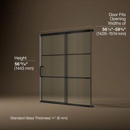 Elate Sliding bath door, 56-3/4'' H x 56-1/4 - 59-5/8'' W, with 1/4'' thick Crystal Clear glass with rectangular grille pattern - Matte Black - image 3