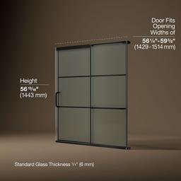 Elate Sliding bath door, 56-3/4'' H x 56-1/4 - 59-5/8'' W, with 1/4'' thick Frosted glass with rectangular grille pattern - Matte Black - image 3