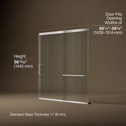 Elate 56-3/4'' H sliding bath door with 1/4''-thick glass - Bright Silver - image 3