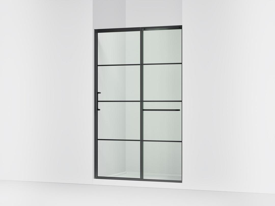 Elate Sliding shower door, 75-1/2'' H x 50-1/4 - 53-5/8'' W, with heavy 5/16'' thick Crystal Clear glass with rectangular grille pattern - Matte Black by Kohler