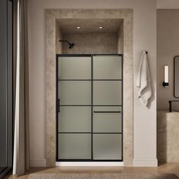 Elate Sliding shower door, 75-1/2'' H x 50-1/4 - 53-5/8'' W, with heavy 5/16'' thick Frosted glass with rectangular grille pattern - image 4