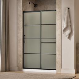 Elate Sliding shower door, 75-1/2'' H x 50-1/4 - 53-5/8'' W, with heavy 5/16'' thick Frosted glass with rectangular grille pattern - image 2