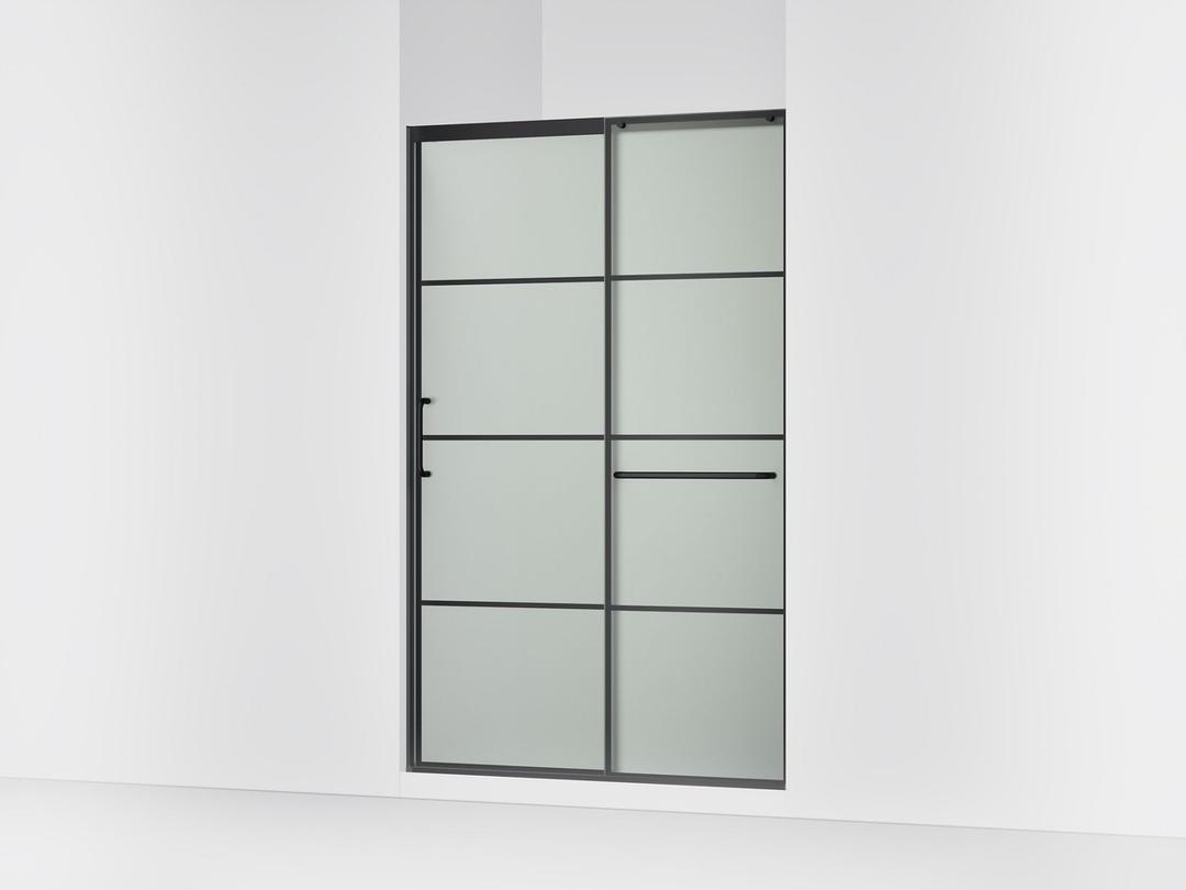 Elate Sliding shower door, 75-1/2'' H x 50-1/4 - 53-5/8'' W, with heavy 5/16'' thick Frosted glass with rectangular grille pattern by Kohler