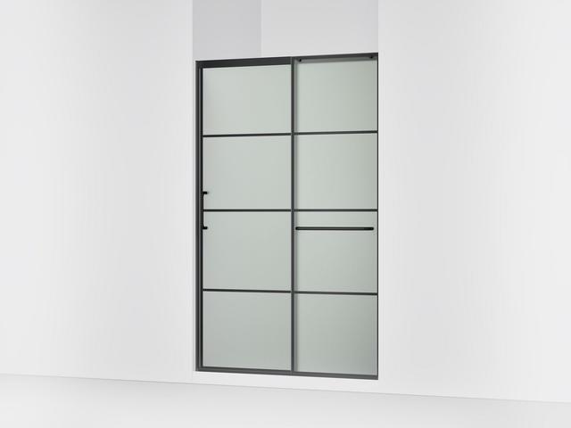 Elate Sliding shower door, 75-1/2'' H x 50-1/4 - 53-5/8'' W, with heavy 5/16'' thick Frosted glass with rectangular grille pattern