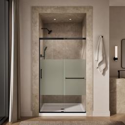 Elate Sliding shower door, 75-1/2'' H x 44-1/4 - 47-5/8'' W, with heavy 5/16'' thick Crystal Clear glass with privacy band - Matte Black - image 4