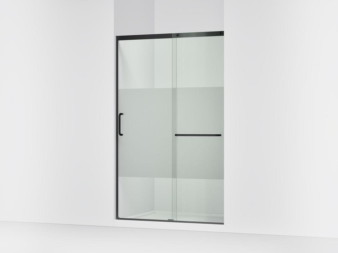 Elate Sliding shower door, 75-1/2'' H x 44-1/4 - 47-5/8'' W, with heavy 5/16'' thick Crystal Clear glass with privacy band - Matte Black by Kohler