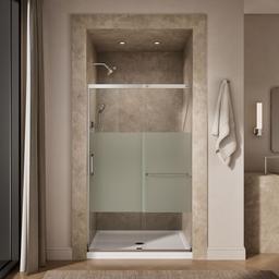 Elate Sliding shower door, 75-1/2'' H x 44-1/4 - 47-5/8'' W, with heavy 5/16'' thick Crystal Clear glass with privacy band - Matte Nickel - image 4