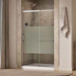 Elate Sliding shower door, 75-1/2'' H x 44-1/4 - 47-5/8'' W, with heavy 5/16'' thick Crystal Clear glass with privacy band - Matte Nickel - image 2