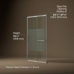 Elate Sliding shower door, 75-1/2'' H x 44-1/4 - 47-5/8'' W, with heavy 5/16'' thick Crystal Clear glass with privacy band - Matte Nickel - image 3