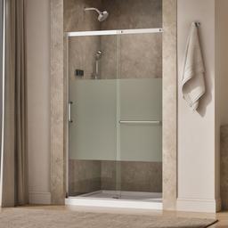 Elate Sliding shower door, 75-1/2'' H x 44-1/4 - 47-5/8'' W, with heavy 5/16'' thick Crystal Clear glass with privacy band - Bright Silver - image 2