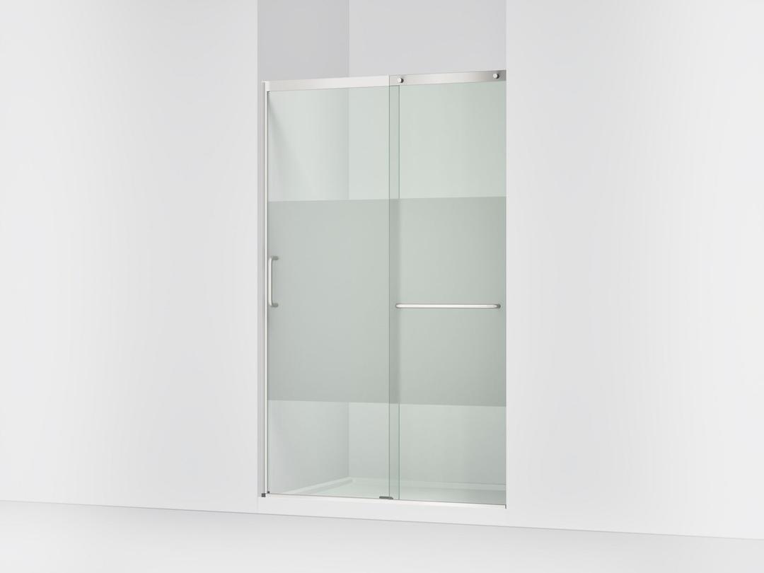 Elate Sliding shower door, 75-1/2'' H x 44-1/4 - 47-5/8'' W, with heavy 5/16'' thick Crystal Clear glass with privacy band - Bright Silver by Kohler
