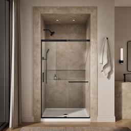Elate Sliding shower door, 75-1/2'' H x 44-1/4 - 47-5/8'' W, with heavy 5/16'' thick Crystal Clear glass - Matte Black - image 4