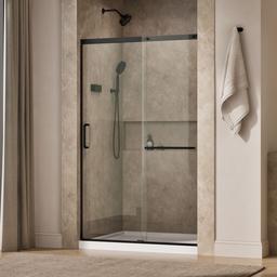 Elate Sliding shower door, 75-1/2'' H x 44-1/4 - 47-5/8'' W, with heavy 5/16'' thick Crystal Clear glass - Matte Black - image 2