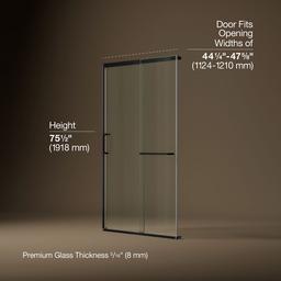 Elate Sliding shower door, 75-1/2'' H x 44-1/4 - 47-5/8'' W, with heavy 5/16'' thick Crystal Clear glass - Matte Black - image 3