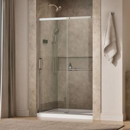 Elate Sliding shower door, 75-1/2'' H x 44-1/4 - 47-5/8'' W, with heavy 5/16'' thick Crystal Clear glass - Matte Nickel - image 2