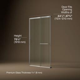 Elate Sliding shower door, 75-1/2'' H x 44-1/4 - 47-5/8'' W, with heavy 5/16'' thick Crystal Clear glass - Matte Nickel - image 3
