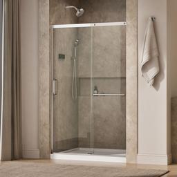 Elate Sliding shower door, 75-1/2'' H x 44-1/4 - 47-5/8'' W, with heavy 5/16'' thick Crystal Clear glass - Bright Silver - image 2