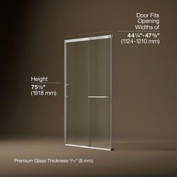 Elate Sliding shower door, 75-1/2'' H x 44-1/4 - 47-5/8'' W, with heavy 5/16'' thick Crystal Clear glass - Bright Silver - image 3