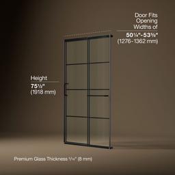 Elate Sliding shower door, 75-1/2'' H x 50-1/4 - 53-5/8'' W, with heavy 5/16'' thick Crystal Clear glass with rectangular grille pattern - Matte Black - image 3