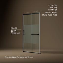 Elate Sliding shower door, 75-1/2'' H x 50-1/4 - 53-5/8'' W, with heavy 5/16'' thick Crystal Clear glass with privacy band - Matte Black - image 3
