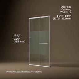 Elate Sliding shower door, 75-1/2'' H x 50-1/4 - 53-5/8'' W, with heavy 5/16'' thick Crystal Clear glass with privacy band - Bright Silver - image 3