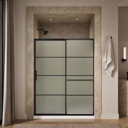 Elate Sliding shower door, 75-1/2'' H x 56-1/4 - 59-5/8'' W, with heavy 5/16'' thick Frosted glass with rectangular grille pattern - image 4