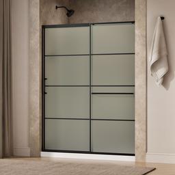 Elate Sliding shower door, 75-1/2'' H x 56-1/4 - 59-5/8'' W, with heavy 5/16'' thick Frosted glass with rectangular grille pattern - image 2