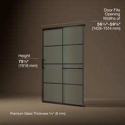 Elate Sliding shower door, 75-1/2'' H x 56-1/4 - 59-5/8'' W, with heavy 5/16'' thick Frosted glass with rectangular grille pattern - image 3