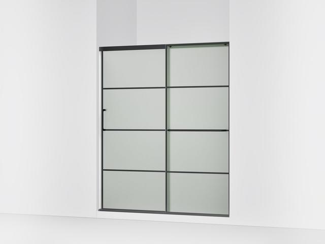 Elate Sliding shower door, 75-1/2'' H x 56-1/4 - 59-5/8'' W, with heavy 5/16'' thick Frosted glass with rectangular grille pattern