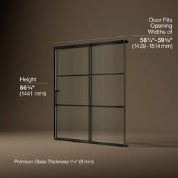 Elate Sliding bath door, 56-3/4'' H x 56-1/4 - 59-5/8'' W with heavy 5/16'' thick Crystal Clear glass with rectangular grille pattern - Matte Black - image 3