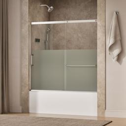 Elate Sliding bath door, 56-3/4'' H x 56-1/4 - 59-5/8'' W with heavy 5/16'' thick Crystal Clear glass with privacy band - Bright Silver - image 2