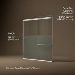Elate Sliding bath door, 56-3/4'' H x 56-1/4 - 59-5/8'' W with heavy 5/16'' thick Crystal Clear glass with privacy band - Bright Silver - image 3