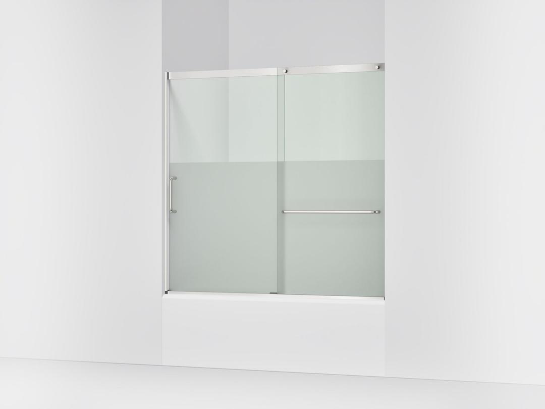 Elate Sliding bath door, 56-3/4'' H x 56-1/4 - 59-5/8'' W with heavy 5/16'' thick Crystal Clear glass with privacy band - Bright Silver by Kohler