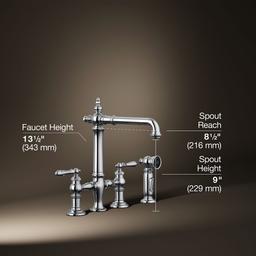 Artifacts Two-hole bridge kitchen sink faucet with side sprayer - image 3