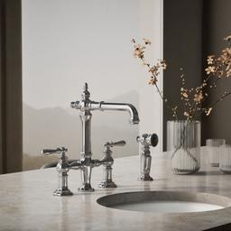 Artifacts Two-hole bridge bar sink faucet with side sprayer - image 2