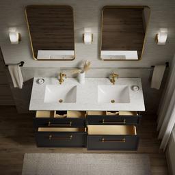 60'' bathroom vanity cabinet with sinks and quartz top - image 14