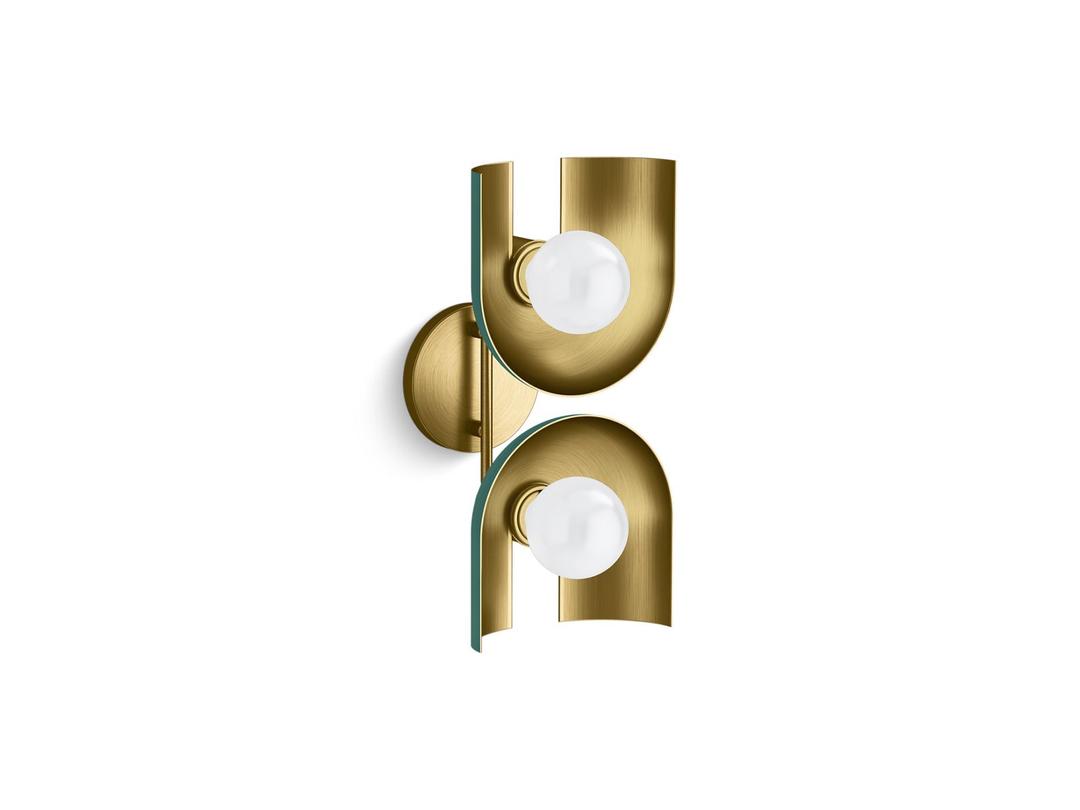 Kohler Jabot Sconce | Two-Light | E26 Base, G25 Frosted Bulb | Contoured Metal Shade - Jade W Brushed Moderne Brass Accents by Kohler