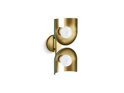 Kohler Jabot Sconce | Two-Light | E26 Base, G25 Frosted Bulb | Contoured Metal Shade - Biscuit Satin With Brushed Moderne Brass - image 2