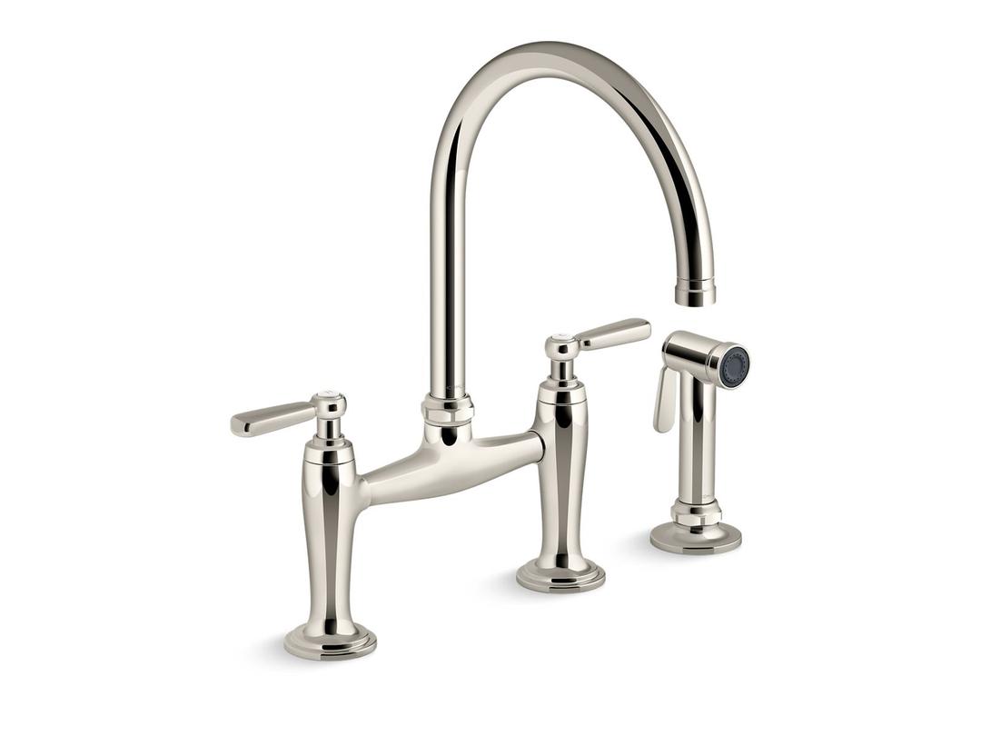 EdalynE by Studio McGee Two-hole bridge kitchen sink faucet with side sprayer by Kohler