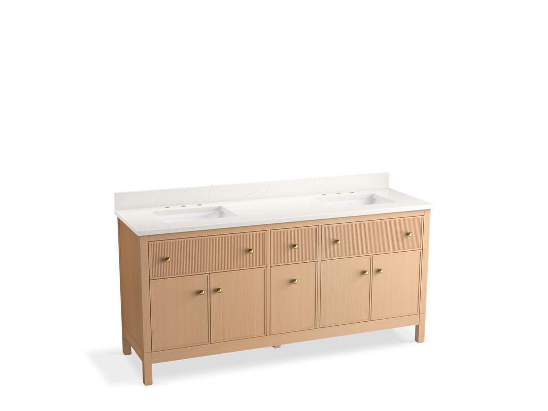 MalinE by Studio McGee 72'' bathroom vanity cabinet with sinks and quartz top by Kohler