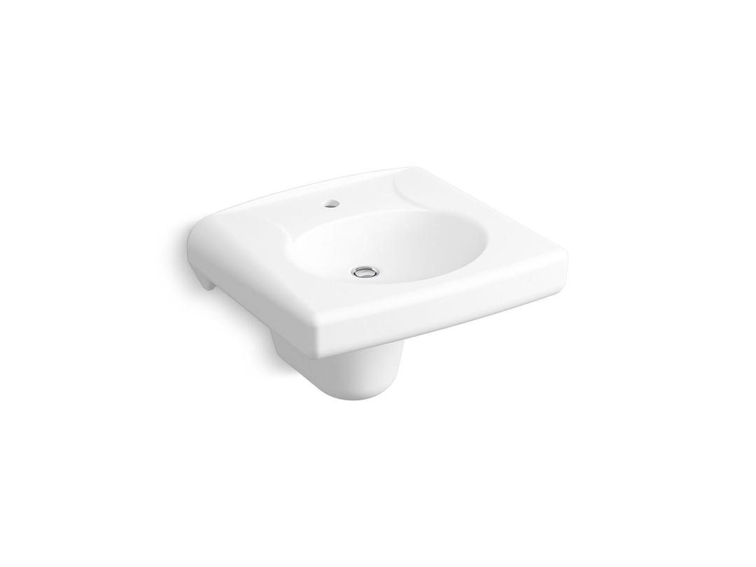 BrenhamE Wall-mount or concealed carrier arm mount commercial bathroom sink with single faucet hole and shroud by Kohler